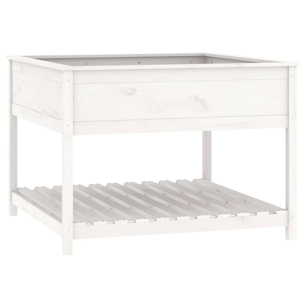 plantekasse med hylde 111,5x111,5x81 cm massivt fyrretræ hvid