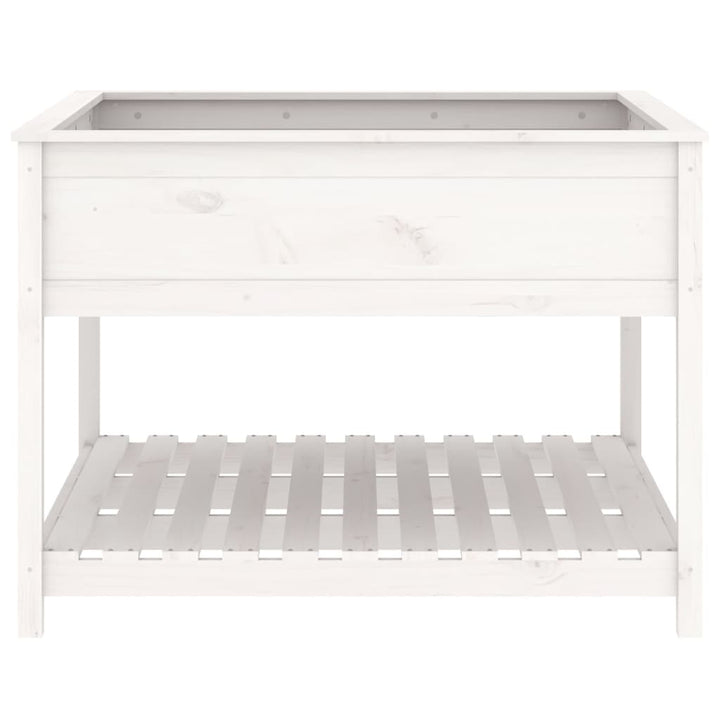 plantekasse med hylde 111,5x111,5x81 cm massivt fyrretræ hvid