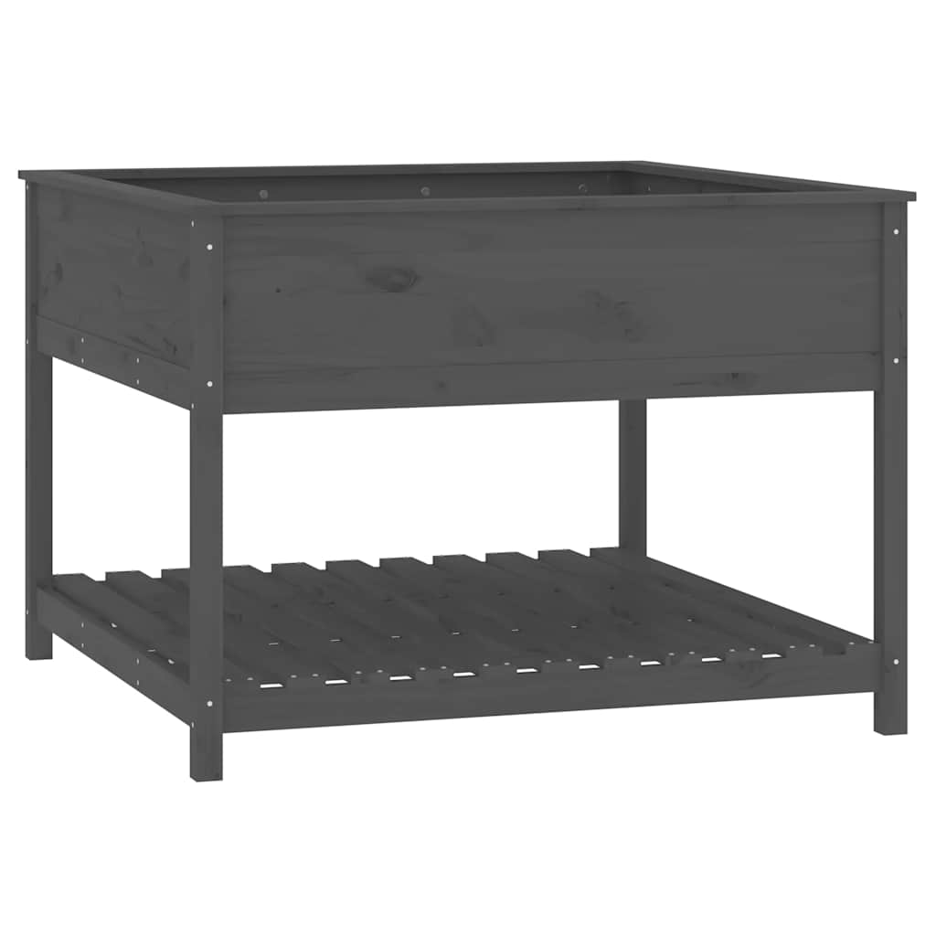 plantekasse med hylde 111,5x111,5x81 cm massivt fyrretræ grå