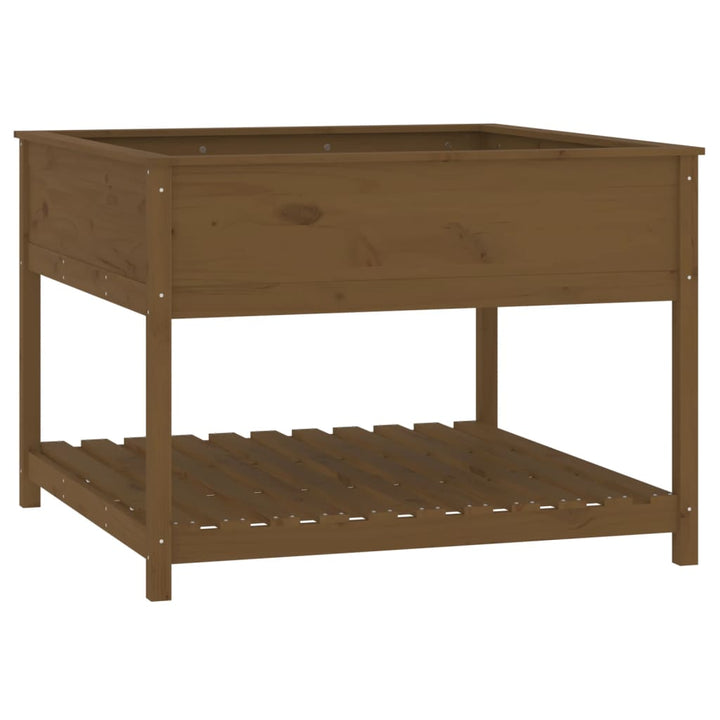 plantekasse med hylde 111,5x111,5x81 cm massivt fyrretræ brun