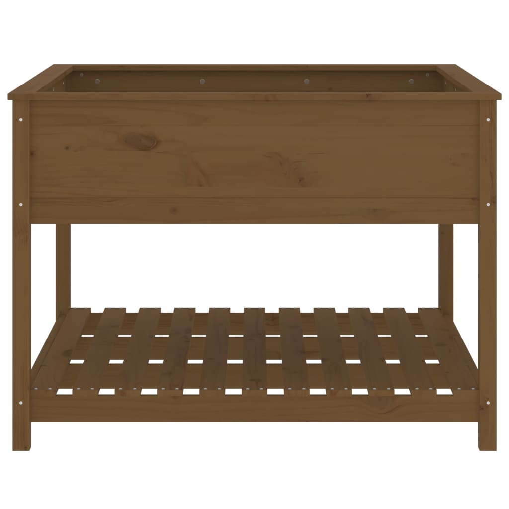 plantekasse med hylde 111,5x111,5x81 cm massivt fyrretræ brun
