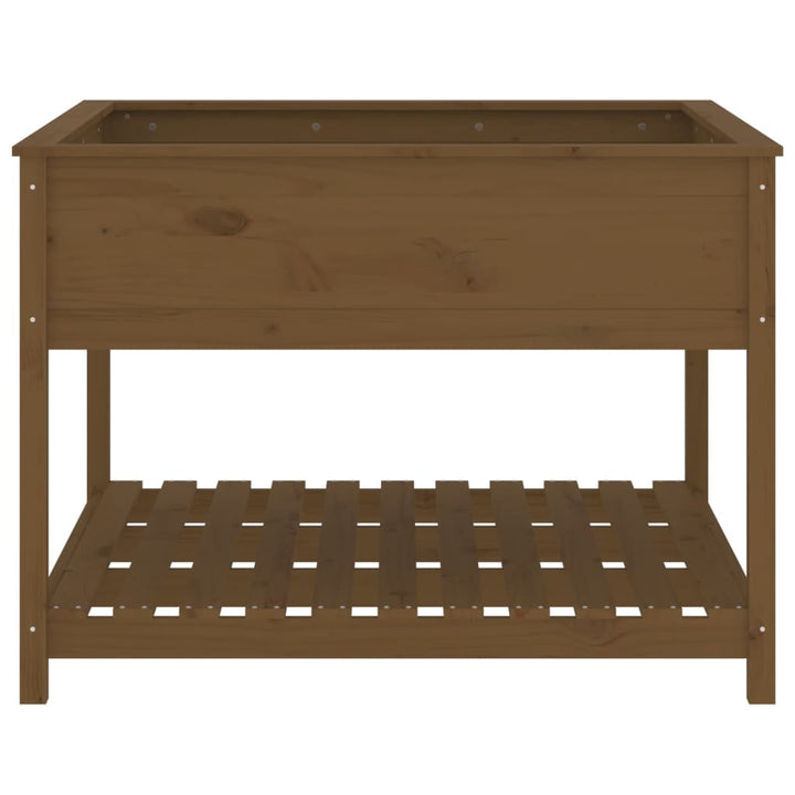 plantekasse med hylde 111,5x111,5x81 cm massivt fyrretræ brun