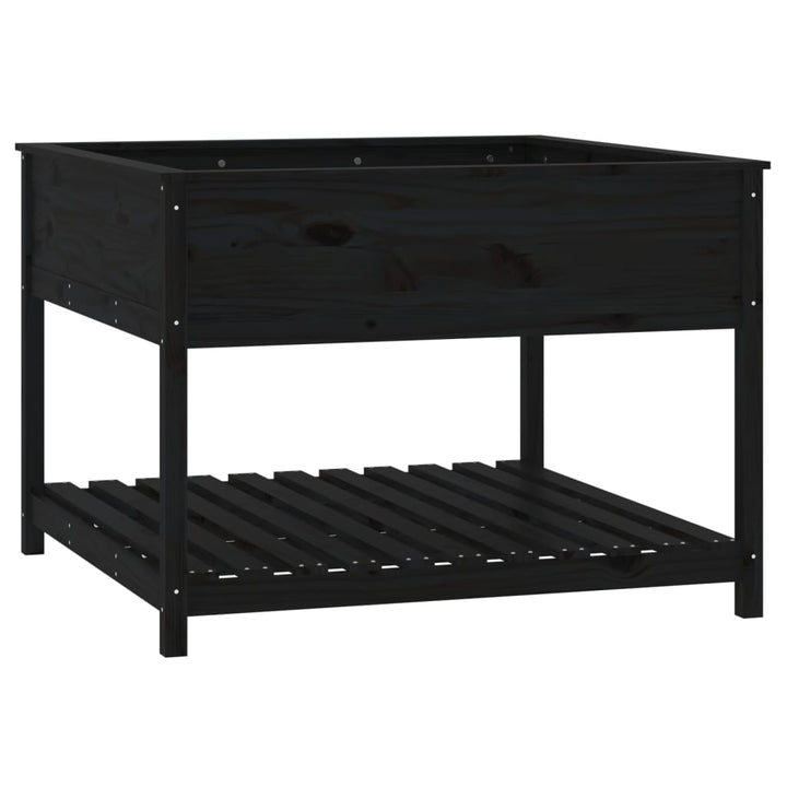 plantekasse med hylde 111,5x111,5x81 cm massivt fyrretræ sort
