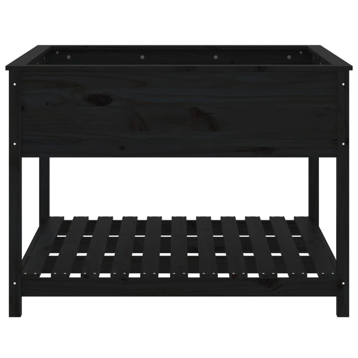plantekasse med hylde 111,5x111,5x81 cm massivt fyrretræ sort