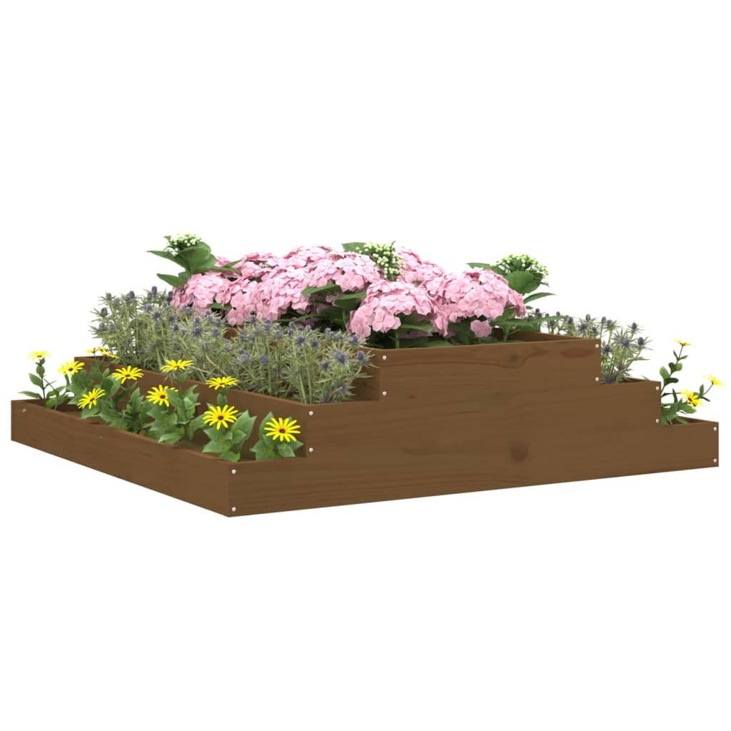 plantekasse 110x110x27 cm massivt fyrretræ gyldenbrun