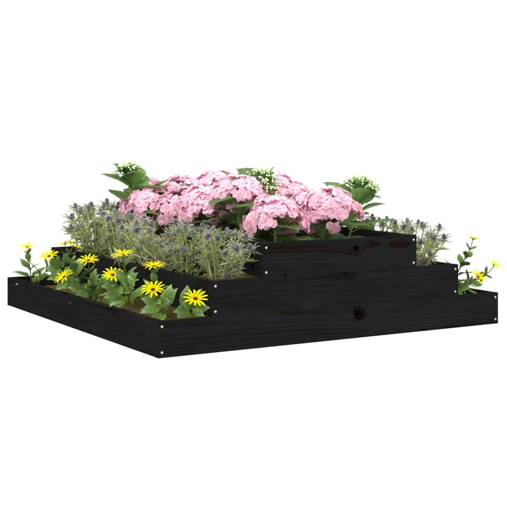 plantekasse 110x110x27 cm massivt fyrretræ sort