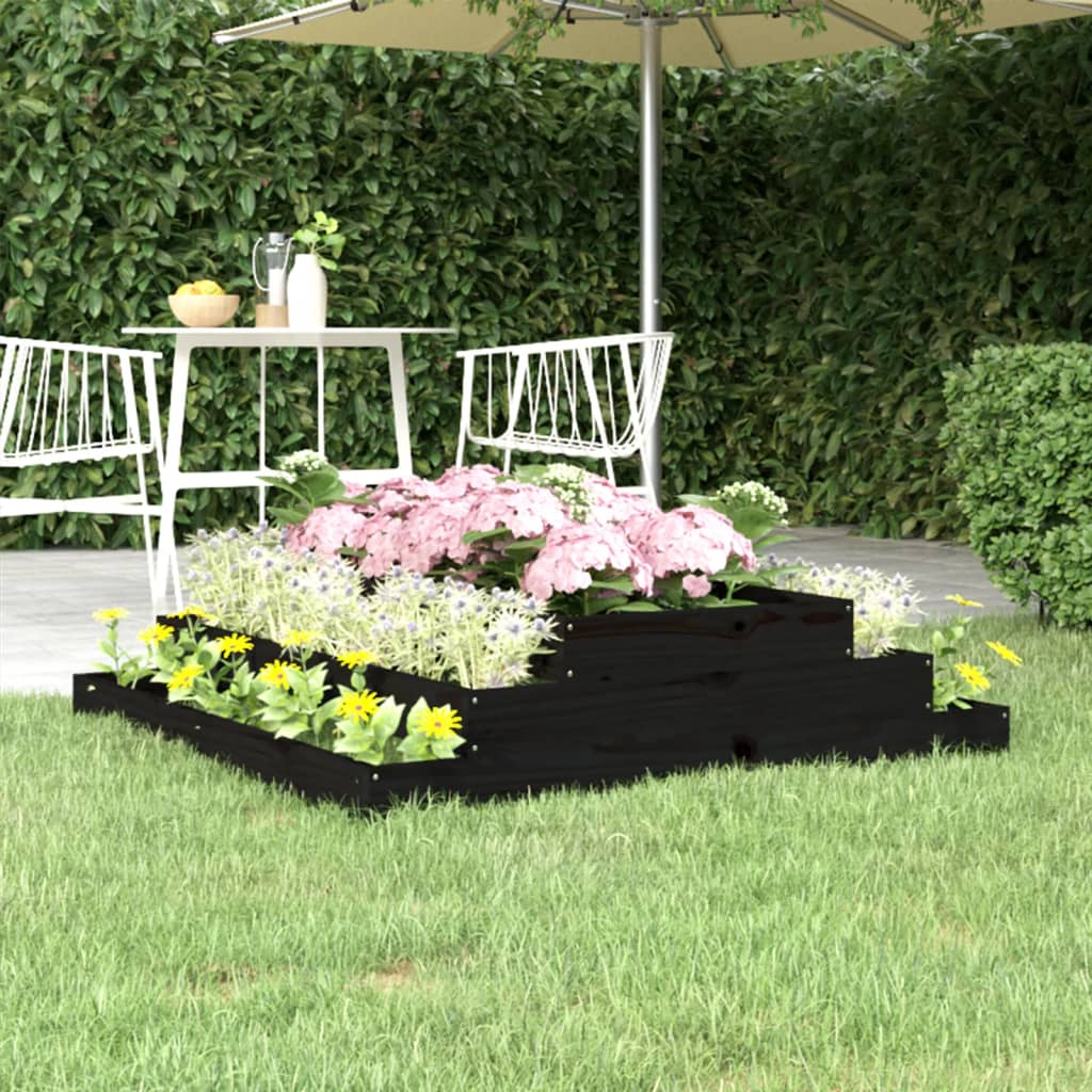 plantekasse 110x110x27 cm massivt fyrretræ sort