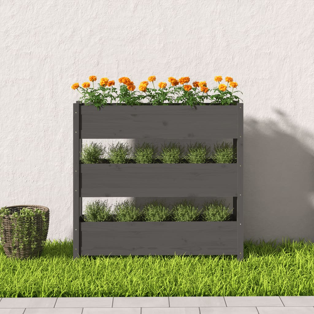plantekasse 112x25x104,5 cm massivt fyrretræ grå