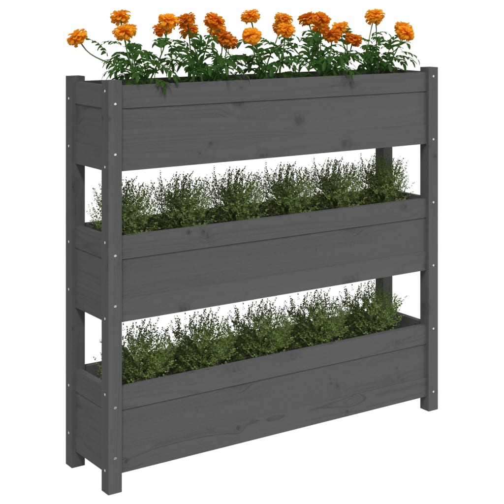 plantekasse 112x25x104,5 cm massivt fyrretræ grå