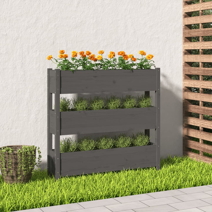 plantekasse 112x25x104,5 cm massivt fyrretræ grå