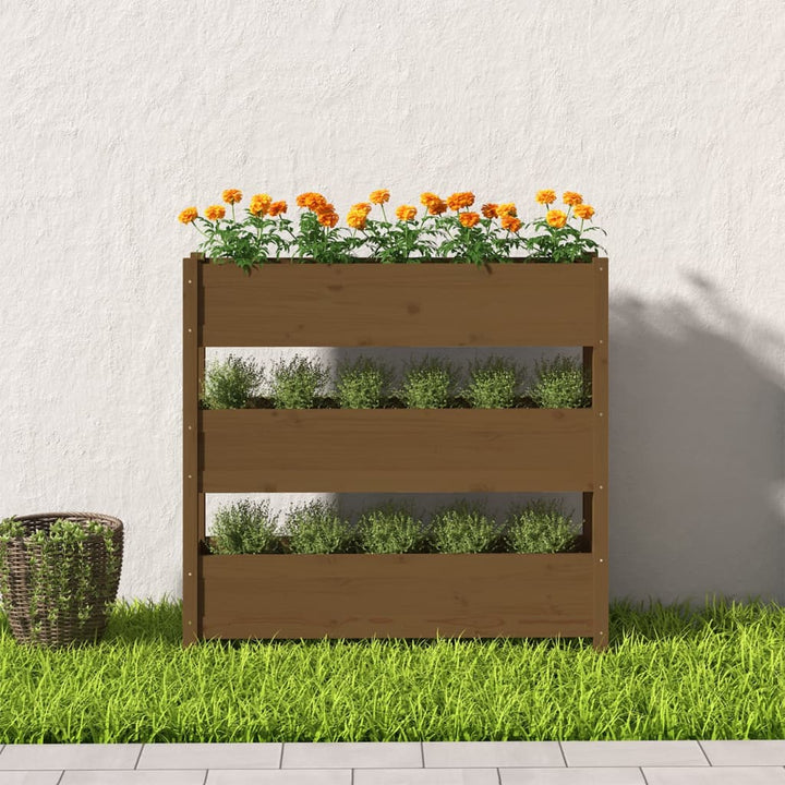plantekasse 112x25x104,5 cm massivt fyrretræ gyldenbrun
