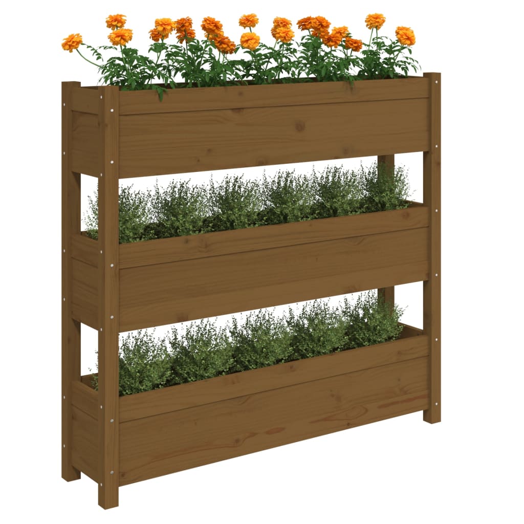 plantekasse 112x25x104,5 cm massivt fyrretræ gyldenbrun