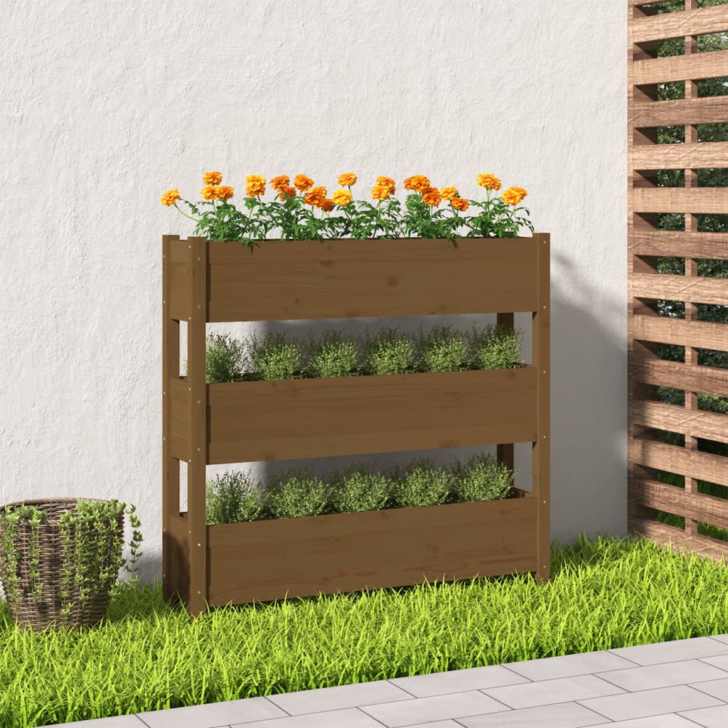 plantekasse 112x25x104,5 cm massivt fyrretræ gyldenbrun