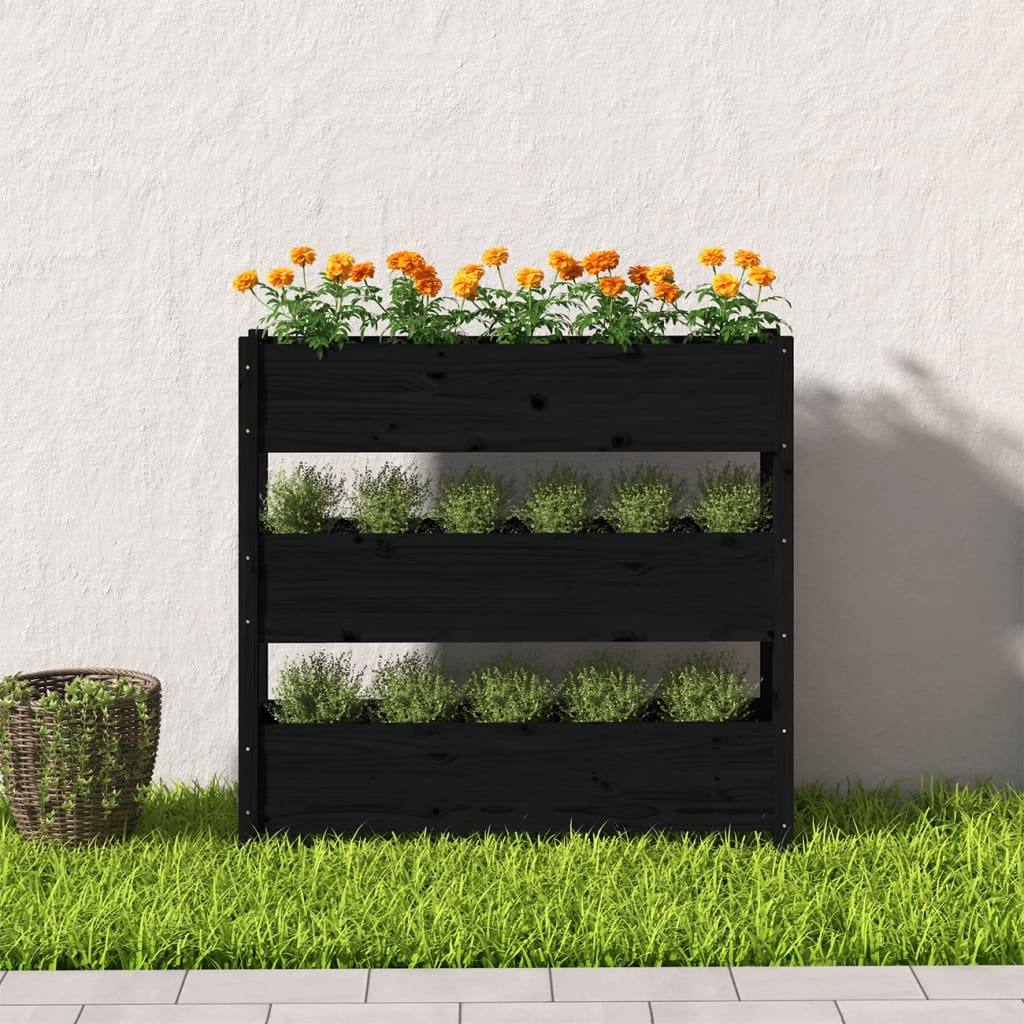 plantekasse 112x25x104,5 cm massivt fyrretræ sort