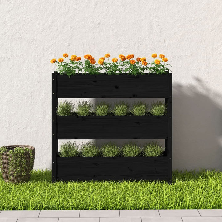 plantekasse 112x25x104,5 cm massivt fyrretræ sort
