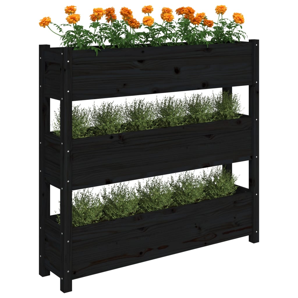 plantekasse 112x25x104,5 cm massivt fyrretræ sort