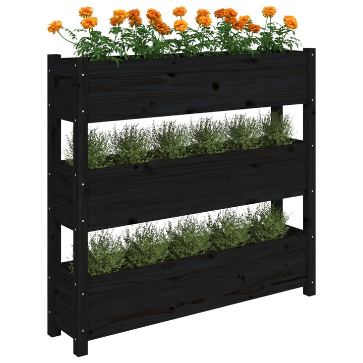 plantekasse 112x25x104,5 cm massivt fyrretræ sort