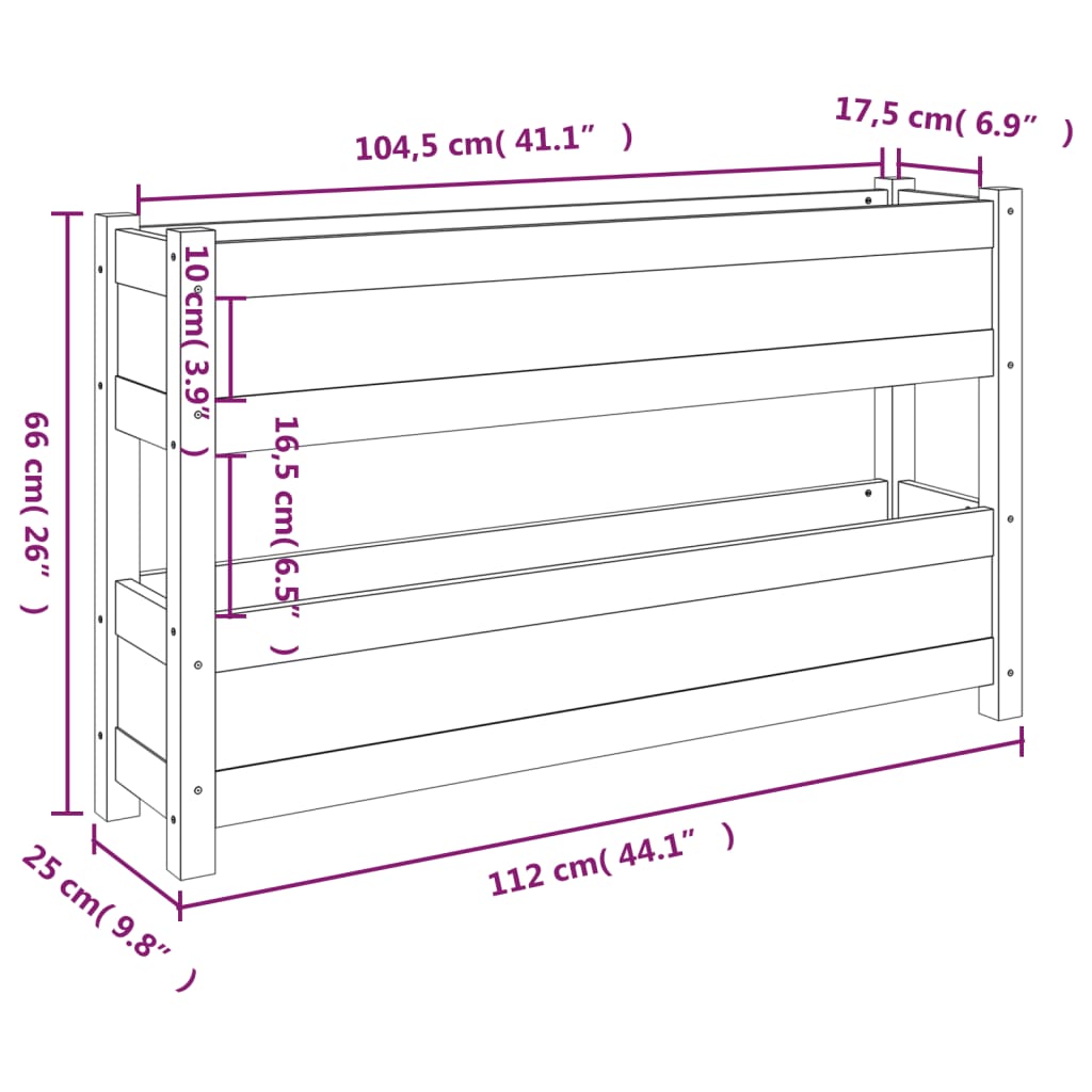 plantekasse 112x25x66 cm massivt fyrretræ hvid