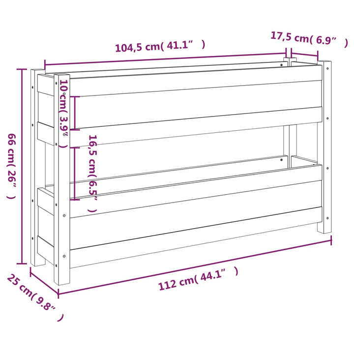 plantekasse 112x25x66 cm massivt fyrretræ hvid