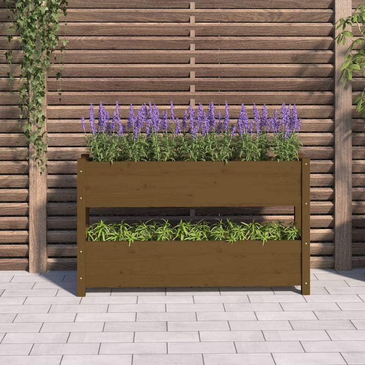 plantekasse 112x25x66 cm massivt fyrretræ gyldenbrun