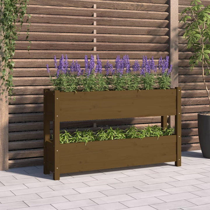 plantekasse 112x25x66 cm massivt fyrretræ gyldenbrun