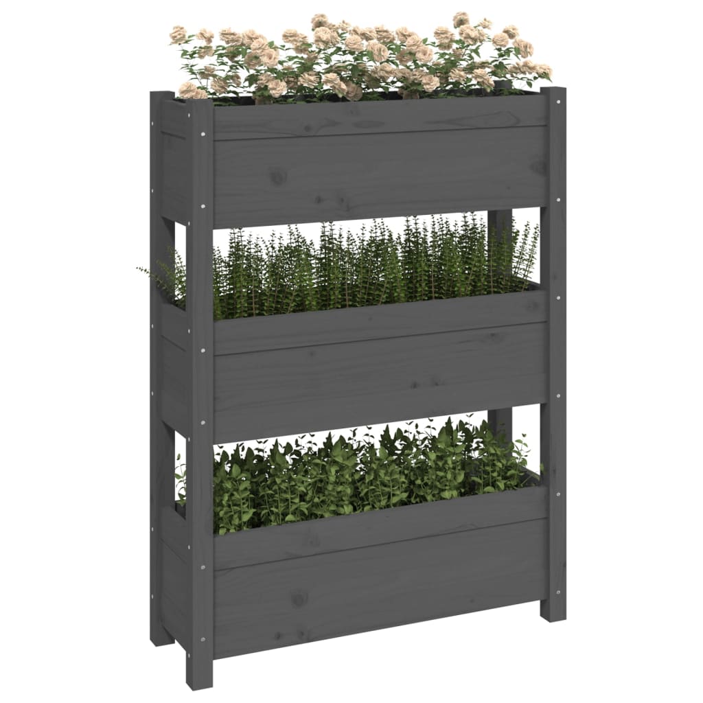 plantekasse 77x25x104,5 cm massivt fyrretræ grå