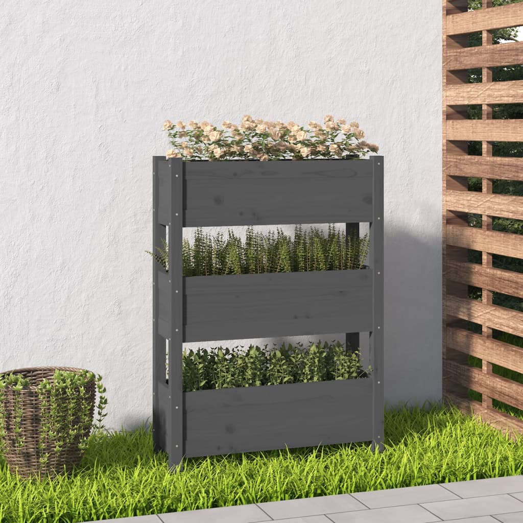 plantekasse 77x25x104,5 cm massivt fyrretræ grå