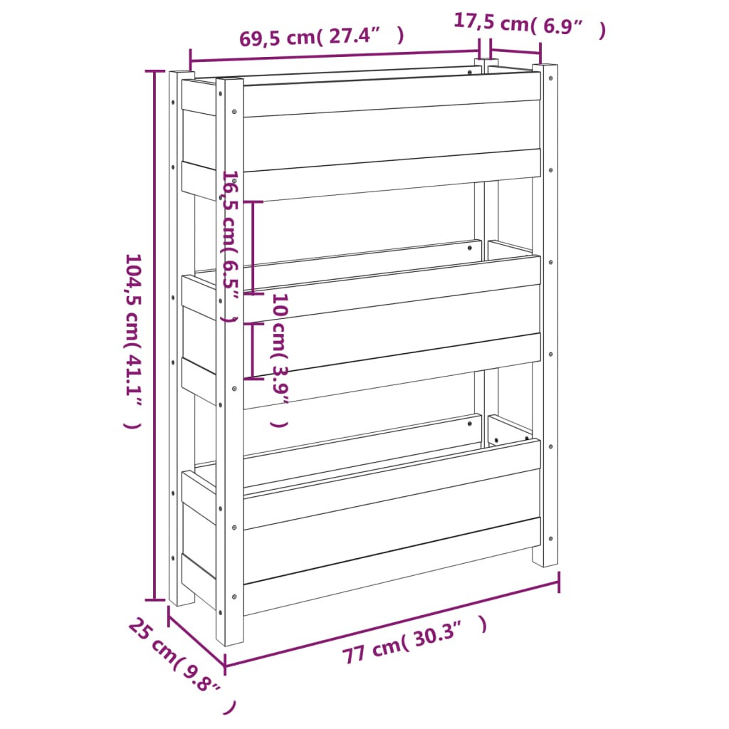 plantekasse 77x25x104,5 cm massivt fyrretræ gyldenbrun