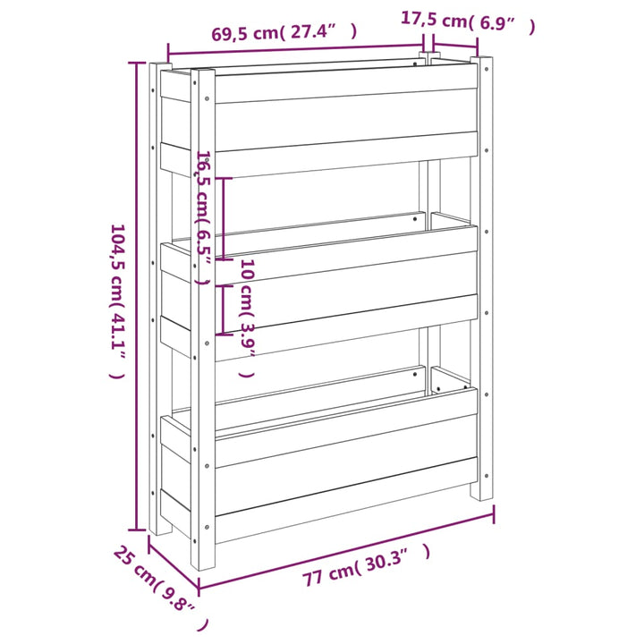 plantekasse 77x25x104,5 cm massivt fyrretræ gyldenbrun