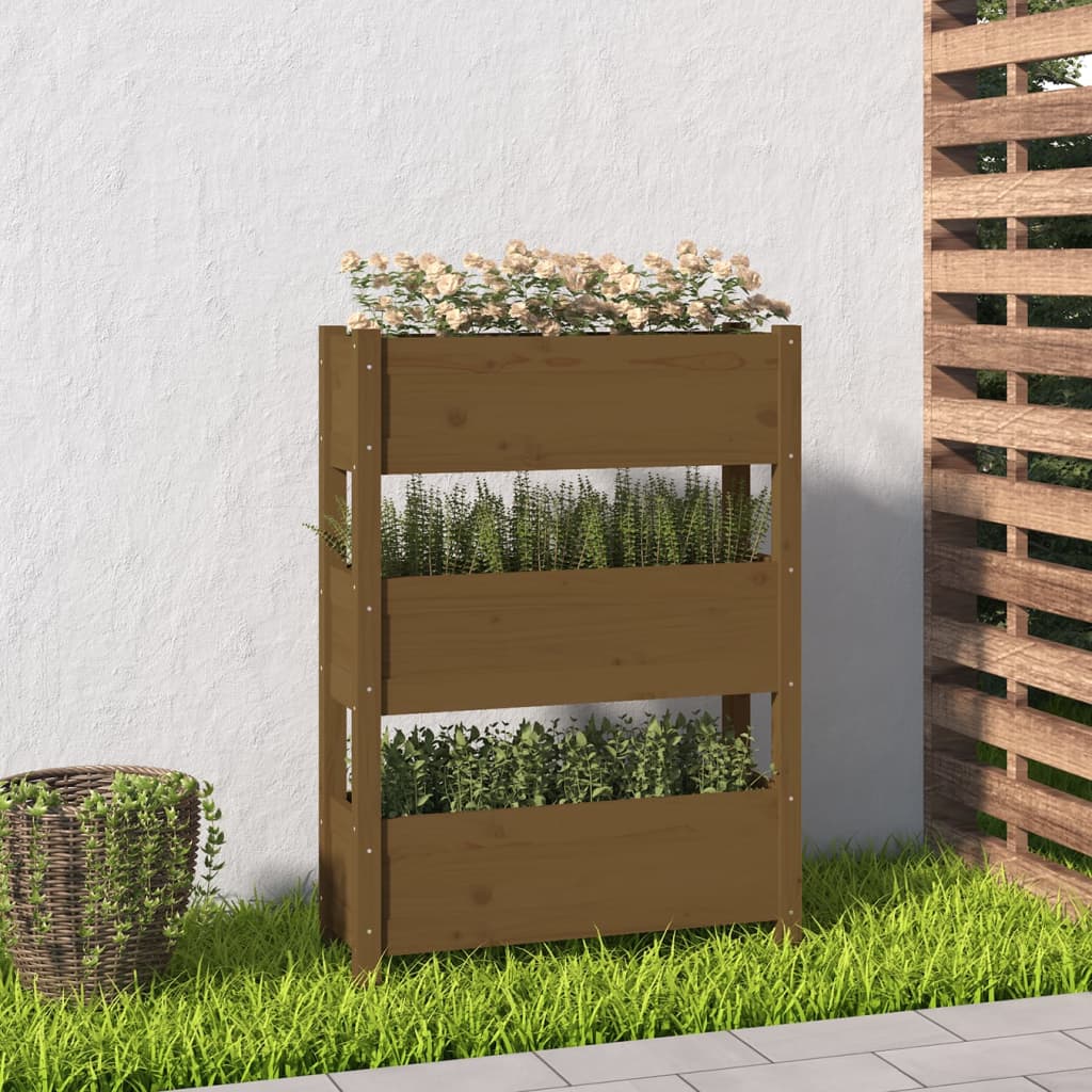 plantekasse 77x25x104,5 cm massivt fyrretræ gyldenbrun