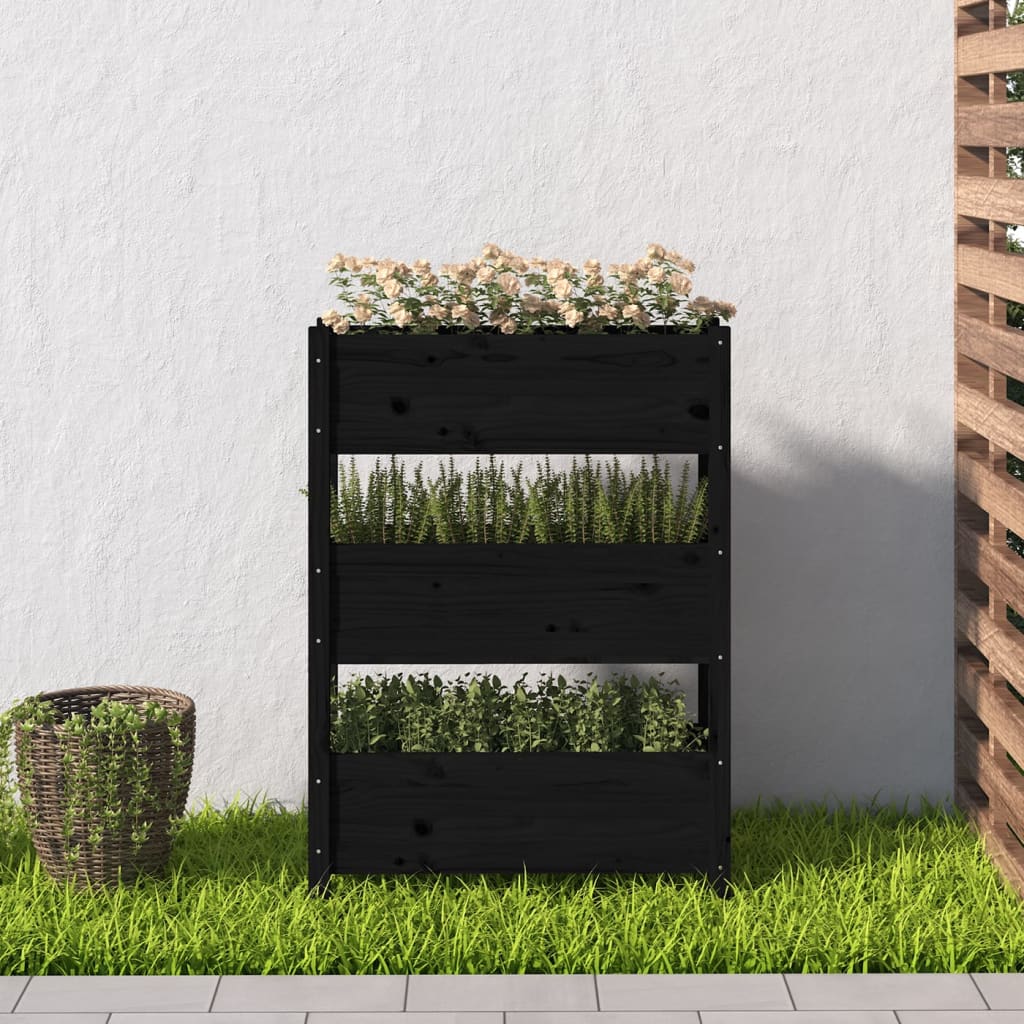 plantekasse 77x25x104,5 cm massivt fyrretræ sort
