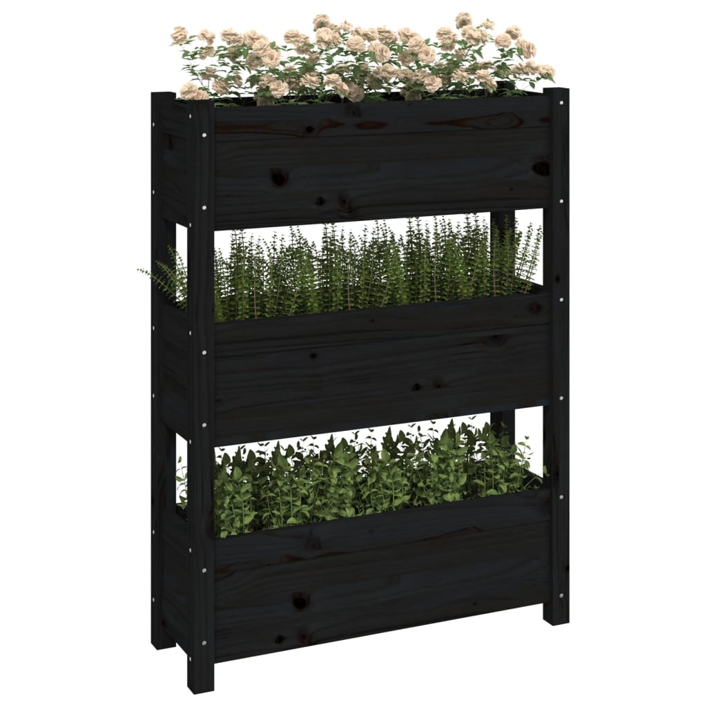 plantekasse 77x25x104,5 cm massivt fyrretræ sort