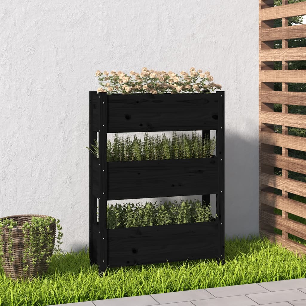 plantekasse 77x25x104,5 cm massivt fyrretræ sort