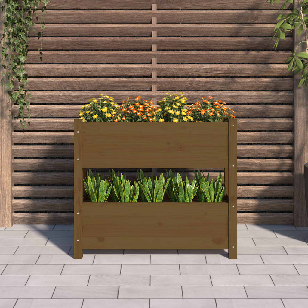 plantekasse 77x25x66 cm massivt fyrretræ gyldenbrun
