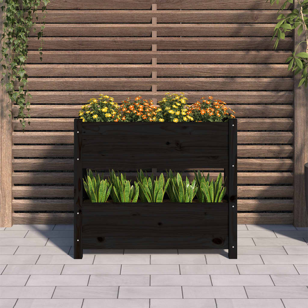 plantekasse 77x25x66 cm massivt fyrretræ sort