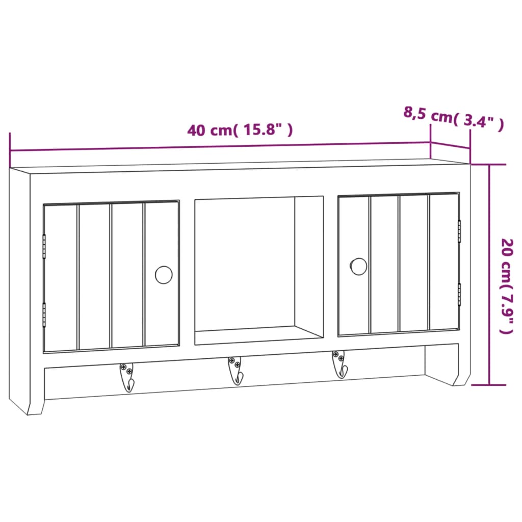 nøgleskab 40x8,5x20 cm konstrueret træ og stål hvid