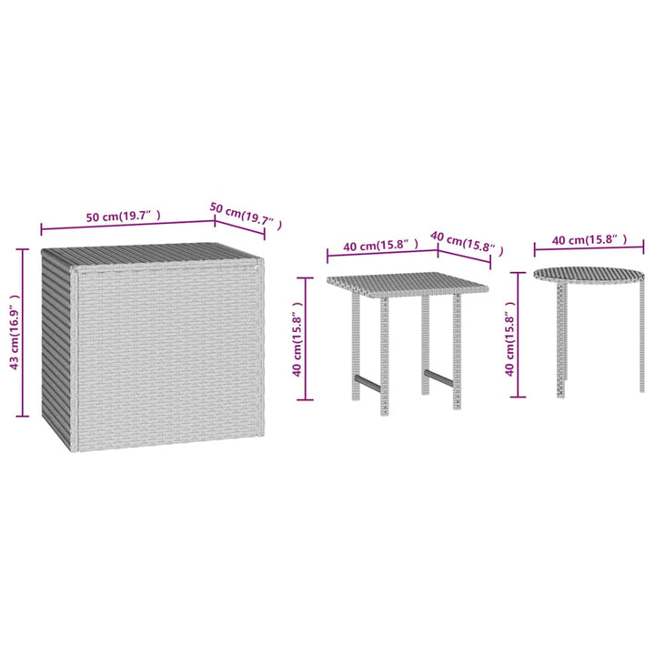 sideborde 3 stk. polyrattan brun