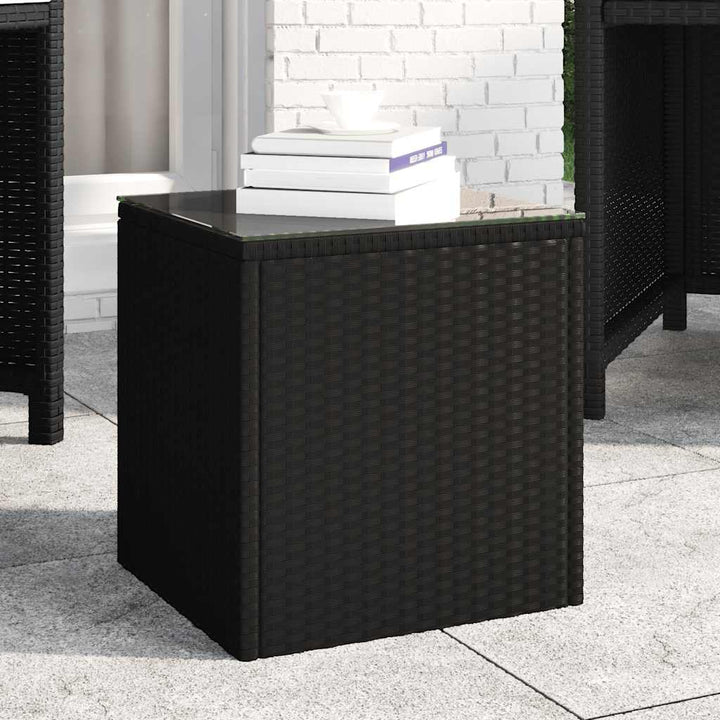 sidebord 40x37x40,5 cm polyrattan og hærdet glas sort