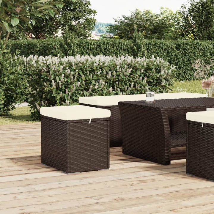 ottoman med hynde 40x30x40 cm polyrattan brun