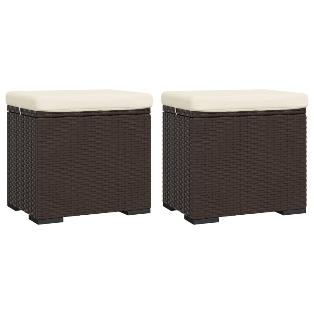 ottomaner med hynder 2 stk. 40x30x40 cm polyrattan brun