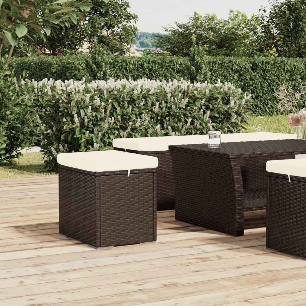 ottomaner med hynder 2 stk. 40x30x40 cm polyrattan brun