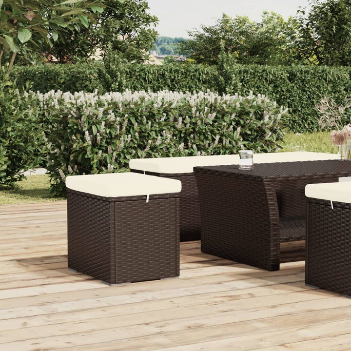 ottomaner med hynder 2 stk. 40x30x40 cm polyrattan brun