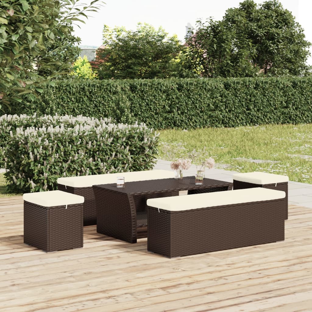 ottomaner med hynder 2 stk. 40x30x40 cm polyrattan brun