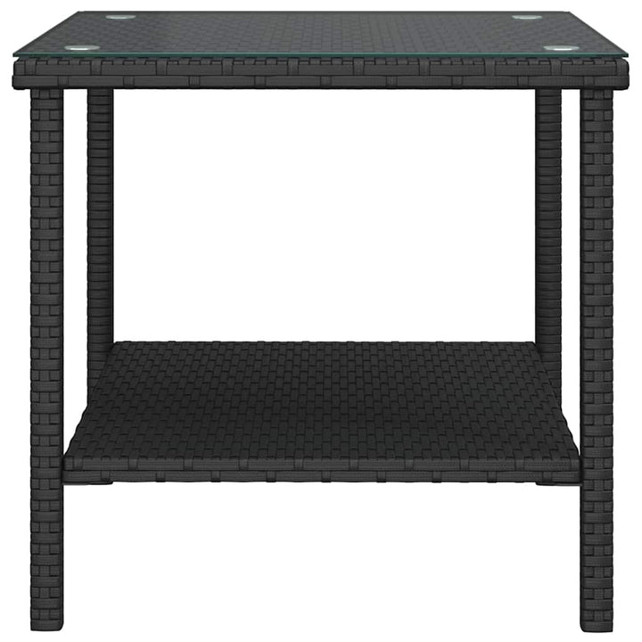 sidebord 45x45x45 cm polyrattan og hærdet glas sort