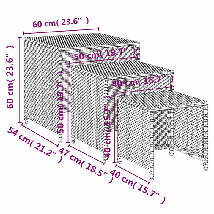 indskudsborde 3 stk. polyrattan sort