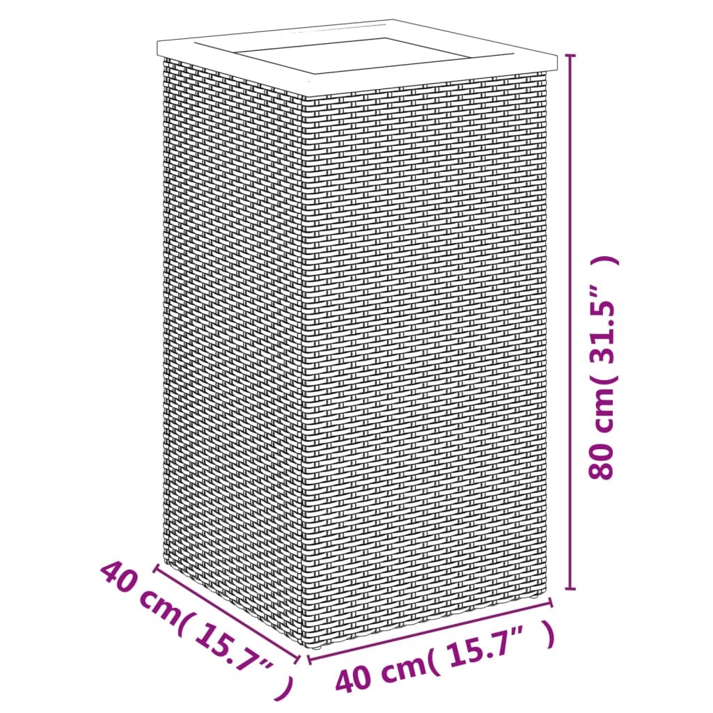 plantekasse 40x40x80 cm polyrattan sort
