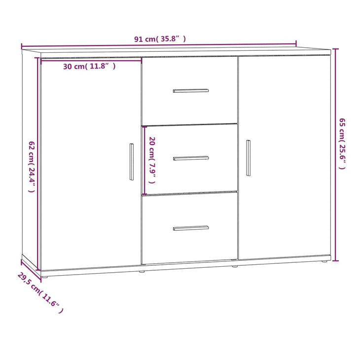 skænk 91x29,5x65 cm konstrueret træ sort