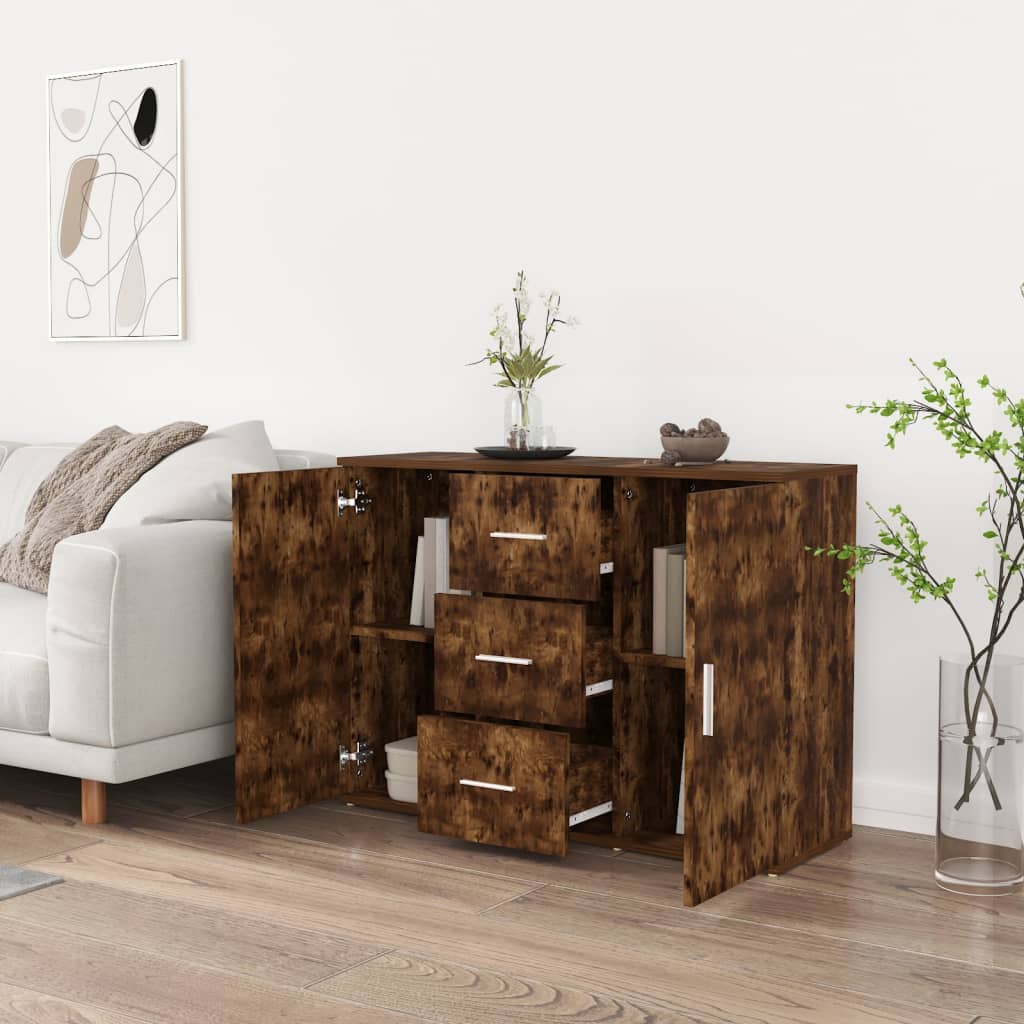 skænk 91x29,5x65 cm konstrueret træ røget egetræsfarve