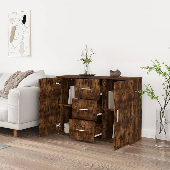 skænk 91x29,5x65 cm konstrueret træ røget egetræsfarve