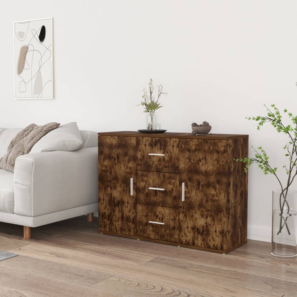 skænk 91x29,5x65 cm konstrueret træ røget egetræsfarve